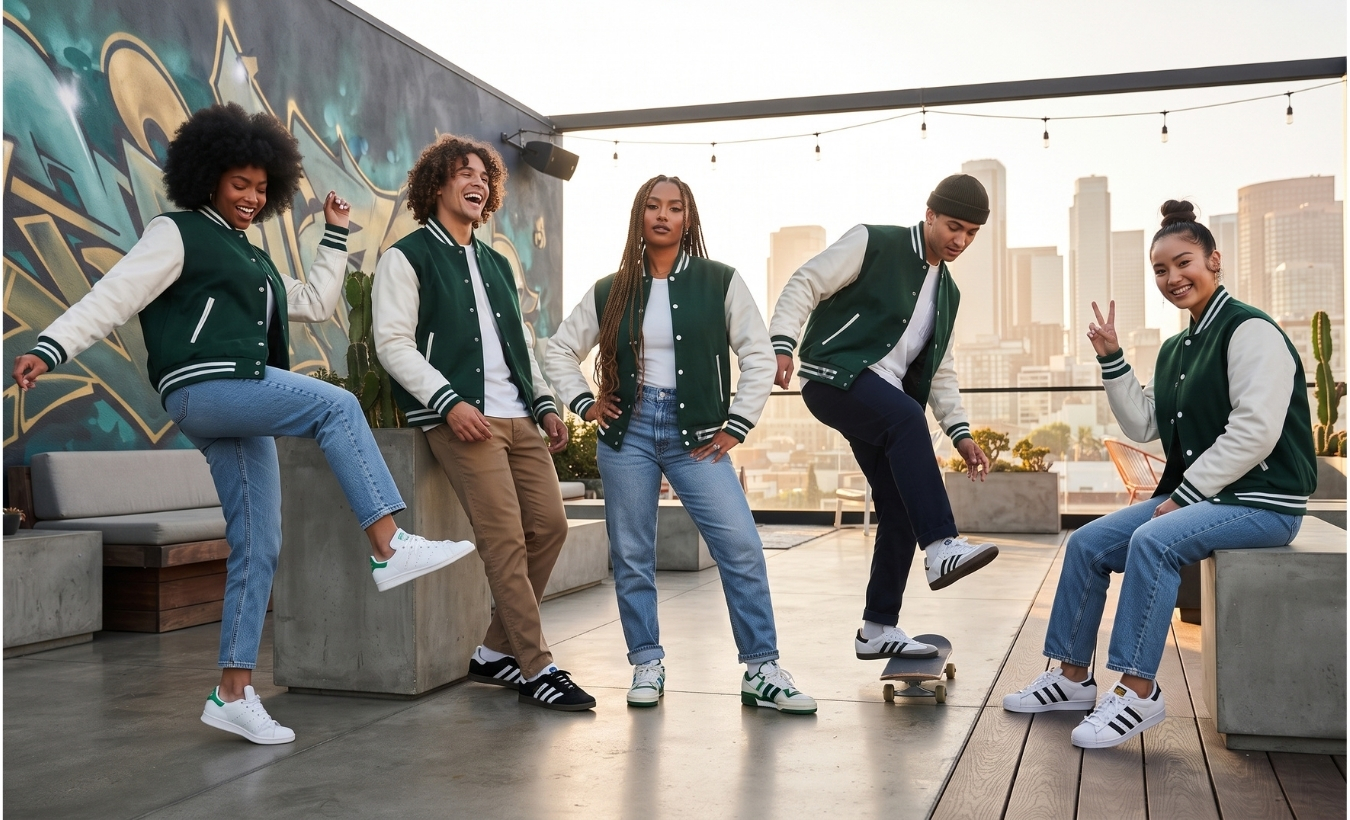 Varsity Jackets With Adidas Sneakers