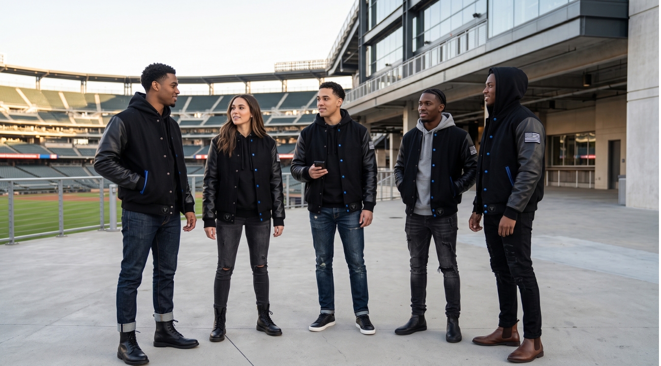 Wool Baseball Jackets With Leather Sleeves