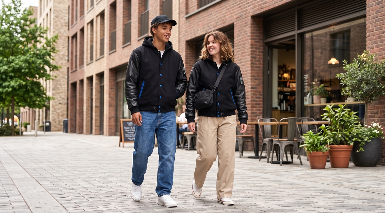 Wool Baseball Jackets With Leather Sleeves