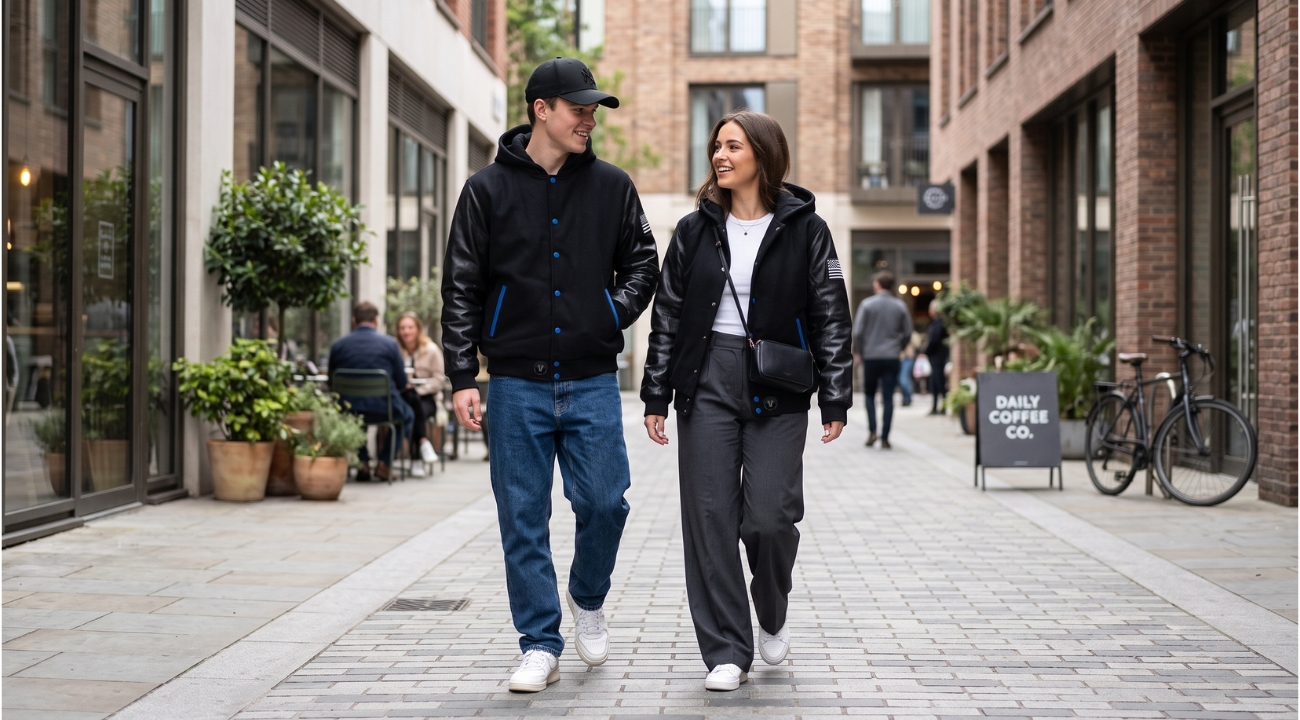 Wool Baseball Jackets With Leather Sleeves