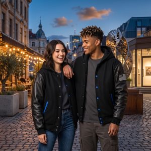 Wool Baseball Jackets With Leather Sleeves
