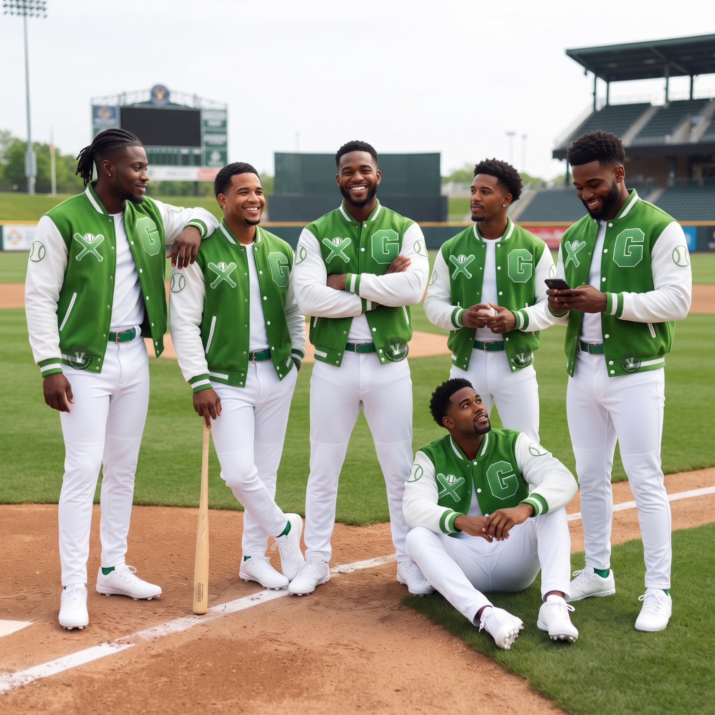 Green And White Baseball Jackets For Teams