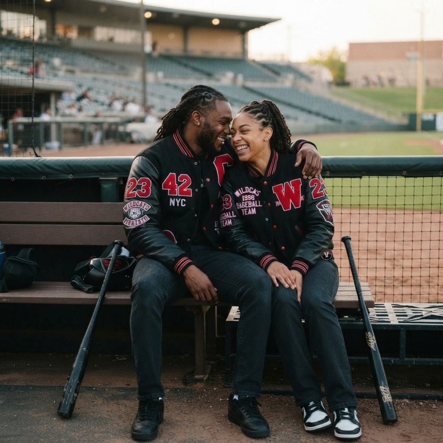 Red and Black Baseball Jackets for Couples