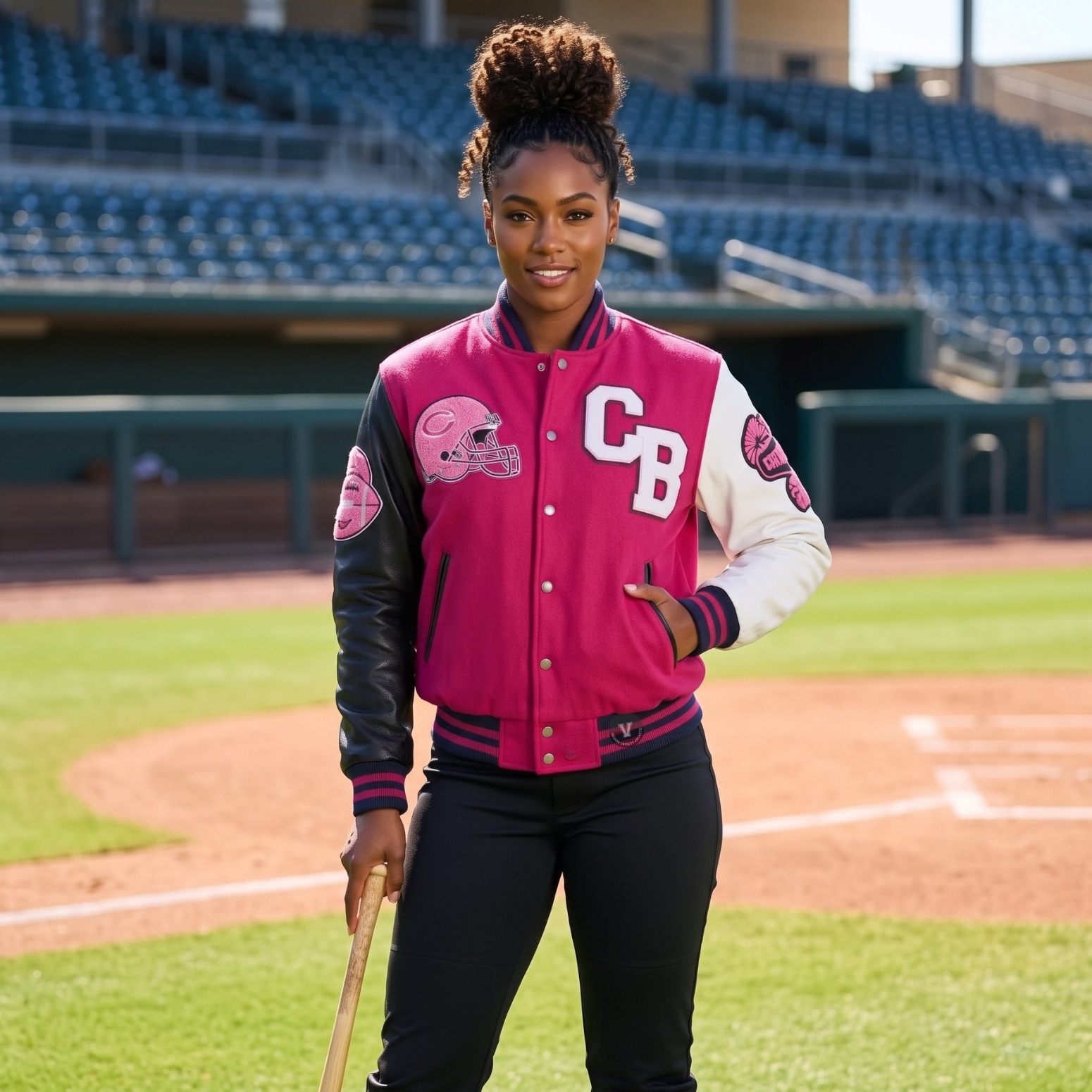trendy pink baseball jackets for women