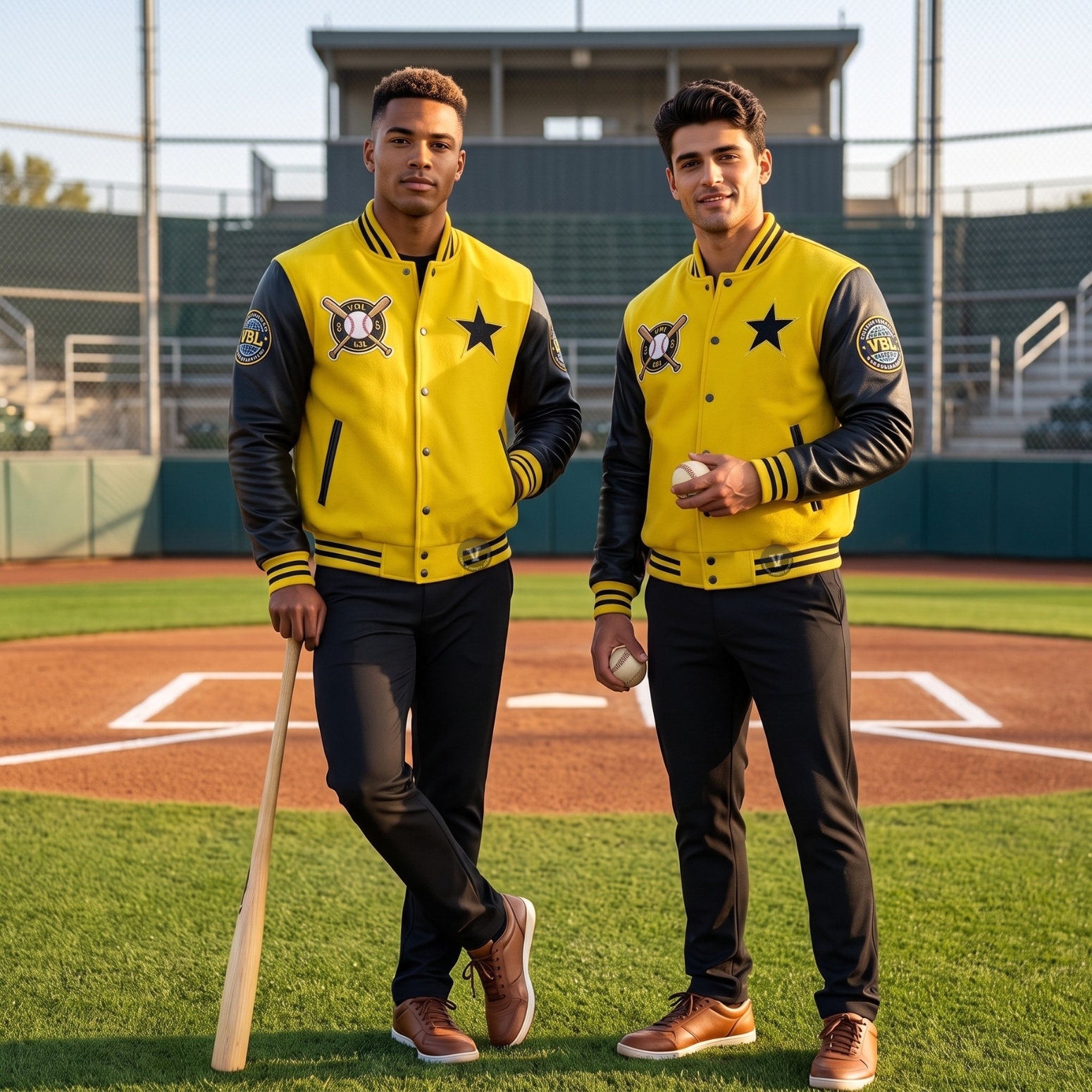 Yellow Baseball Jackets with Patches